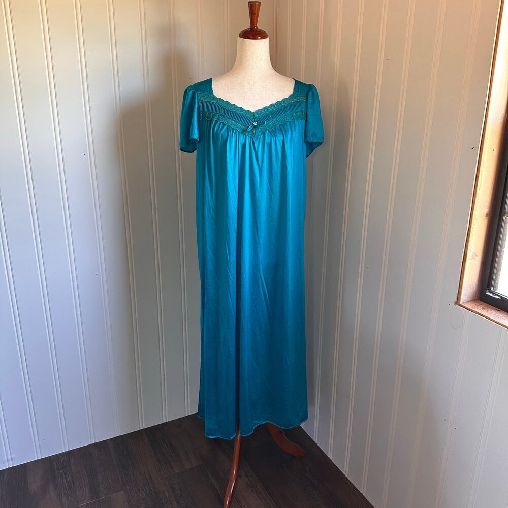 Vintage 80s/90s Cottage Blue Maxi Slip Dress M
